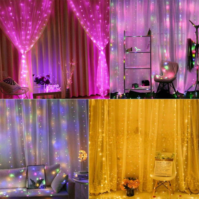 color changing led fairy lights curtain with 16 color effects and remote control