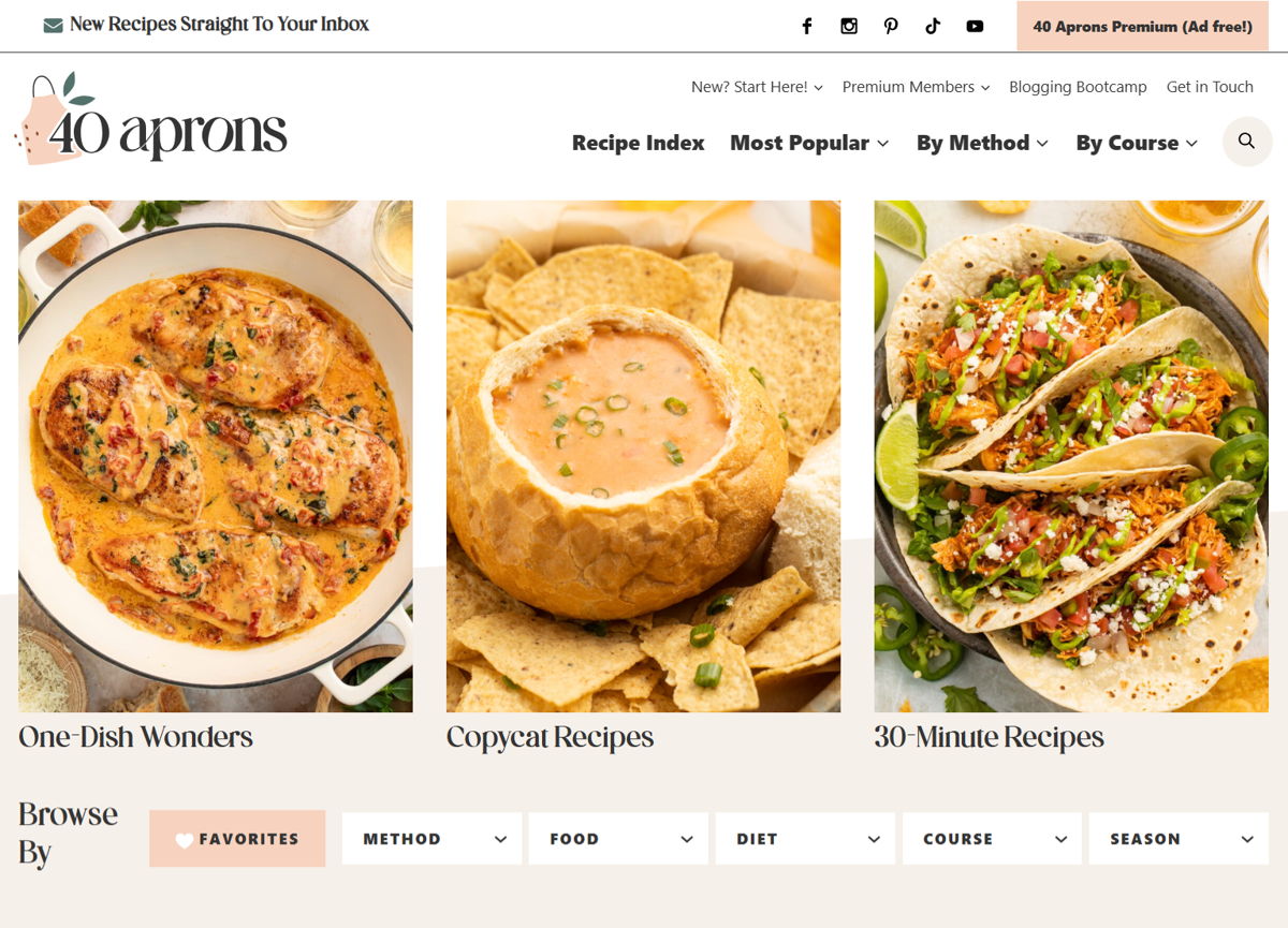 Screenshot of 40 Aprons, from the membership websites collection.