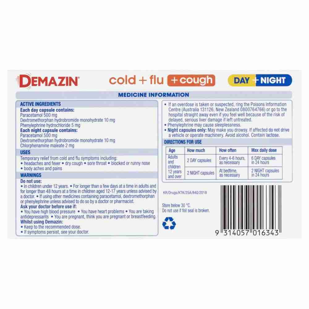 Demazin Cold + Flu + Cough Day + Night 48 Capsules - Image 4