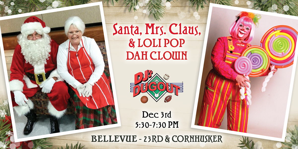 Santa & Mrs. Claus at DJ's Dugout Bellevue! promotional image