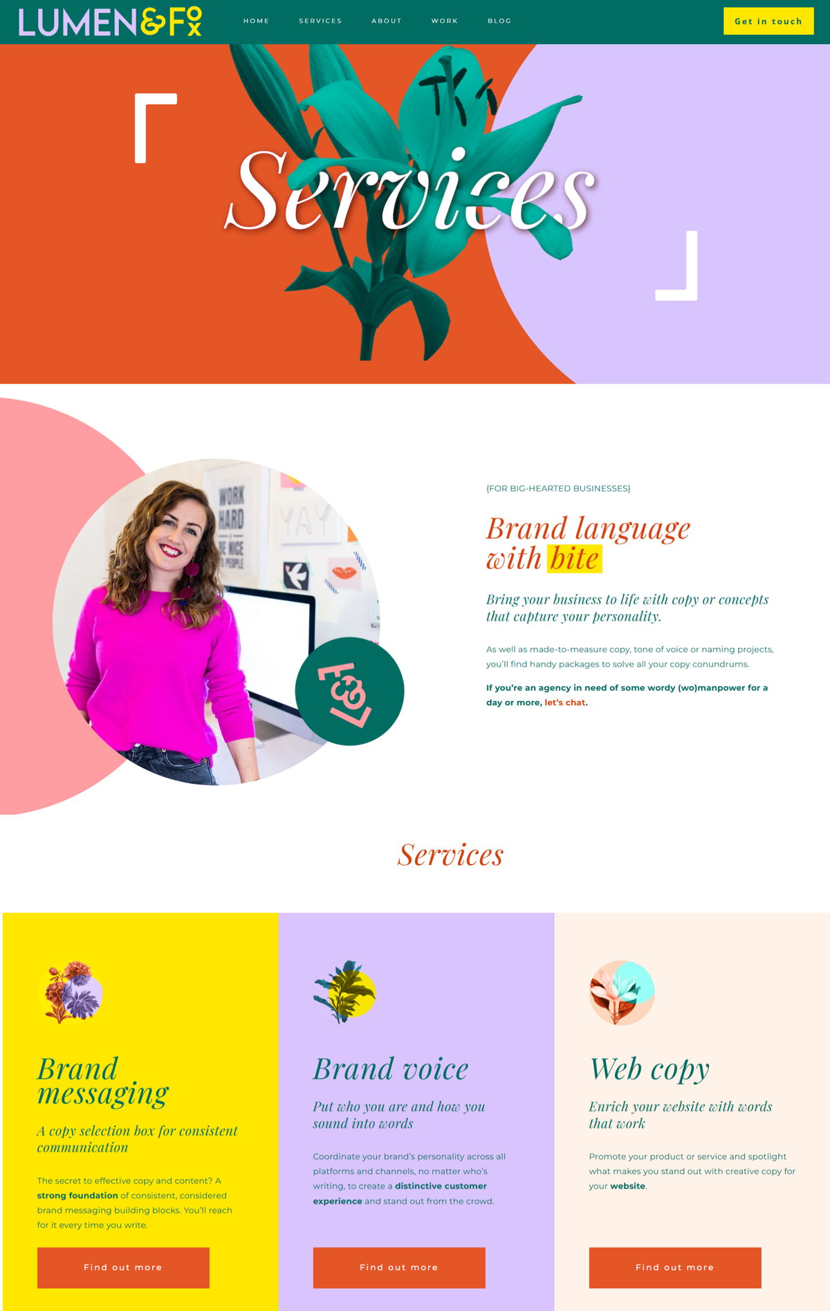 Screenshot of Lumen & Fox, from the service page design examples collection.