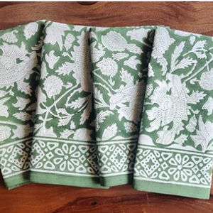 ATOSII Meraki Green 100% Cotton Fall Cloth Designer Dinner Napkins, Handblock Print, Washable Durable Linen for Everyday Use Wedding Parties Outdoors Christmas Thanksgiving I 20 X 20 Inches I Set of 4