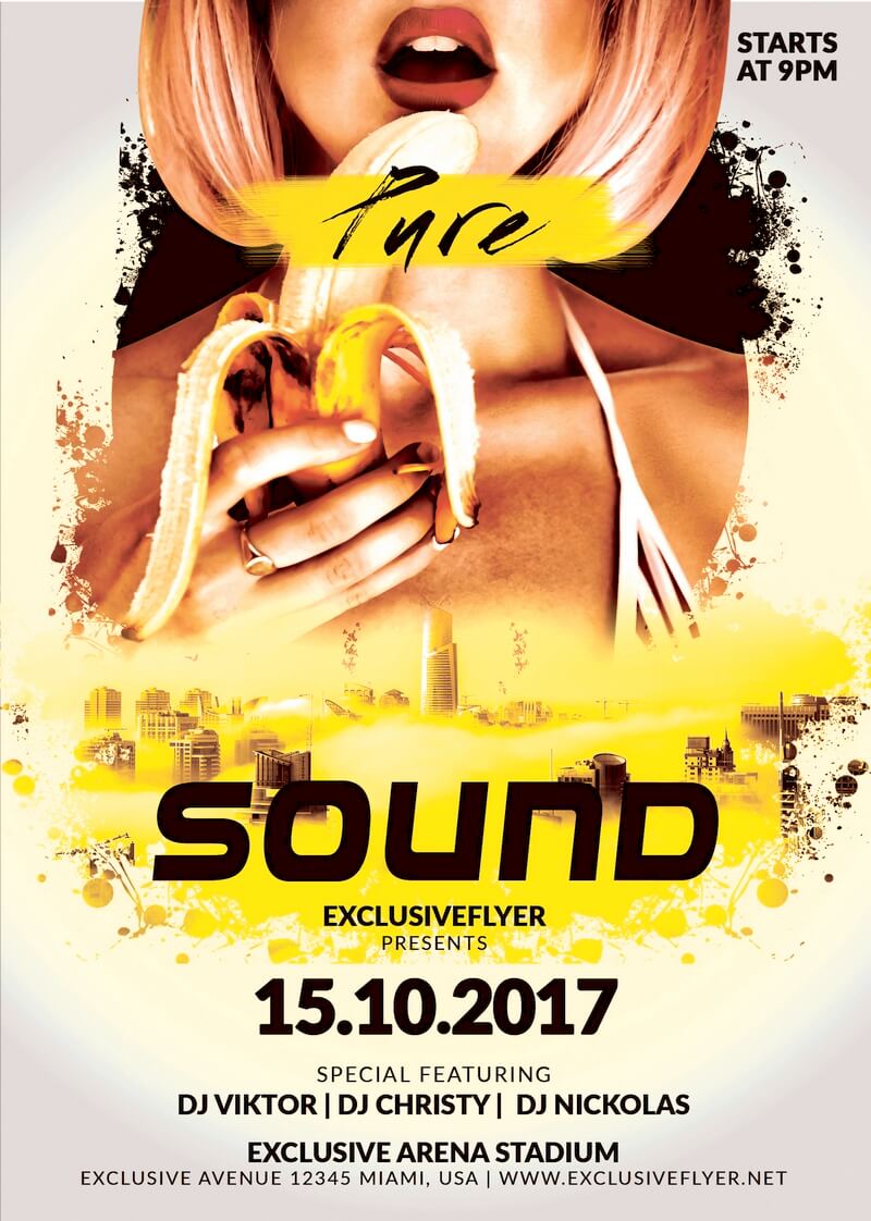 Club A5 Flyer шаблон - Pure Sound (чистый звук)