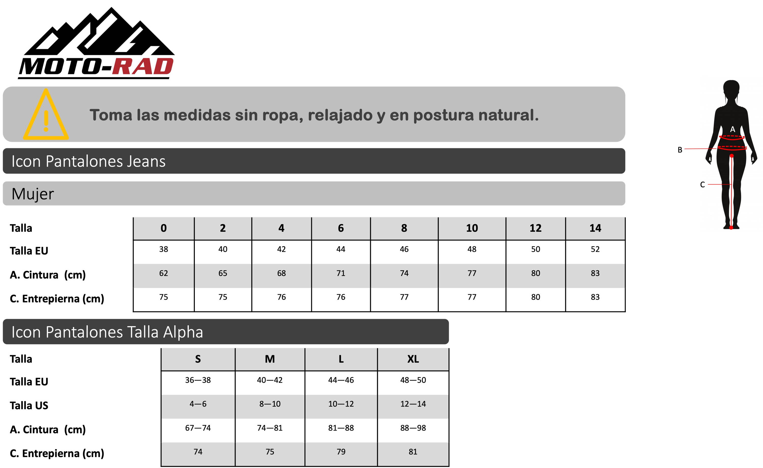 Guia de Tallas Pantalones ICON