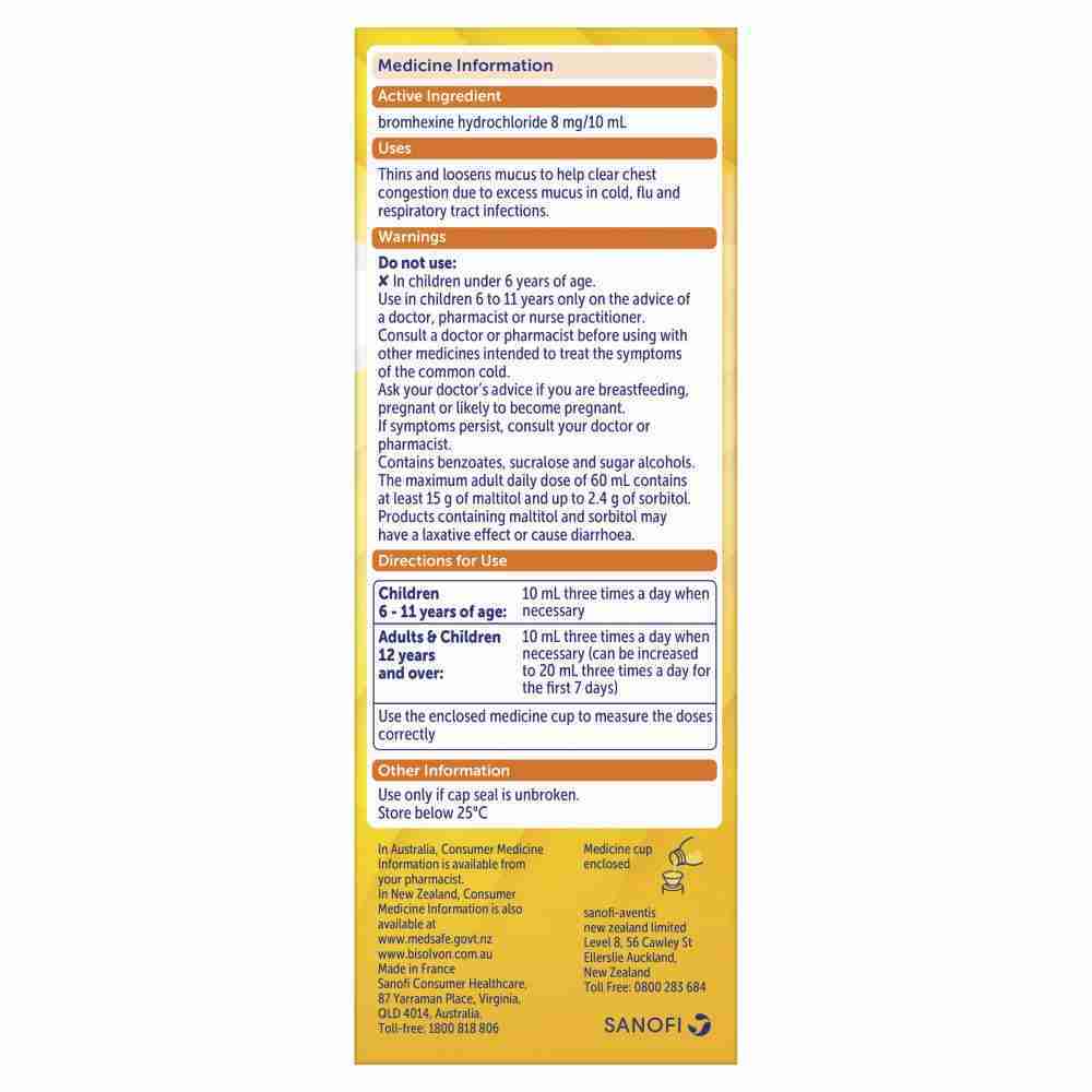 Bisolvon Chesty Liquid 250mL ARTG 133244 - Image 4