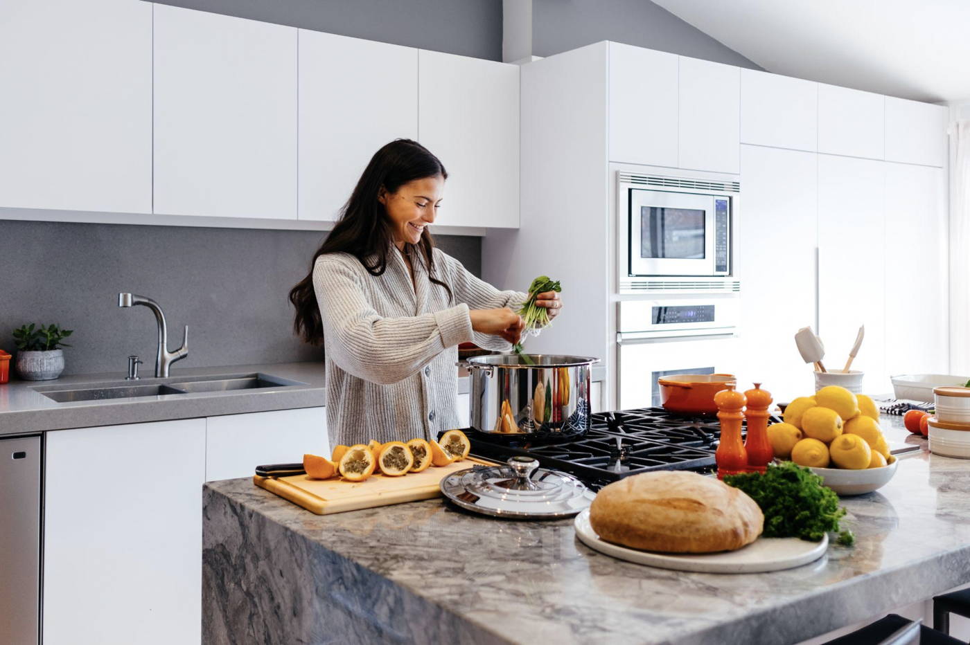 Healthy lifestyle changes: woman cooking at home