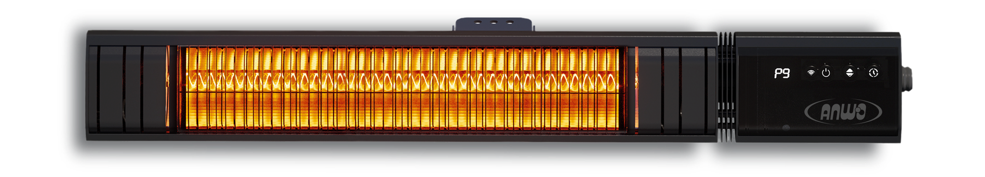 Calefactor de terraza de muro ANWO 2000 W encendido, calefacción infrarroja con fibra de carbono y panel LED táctil
