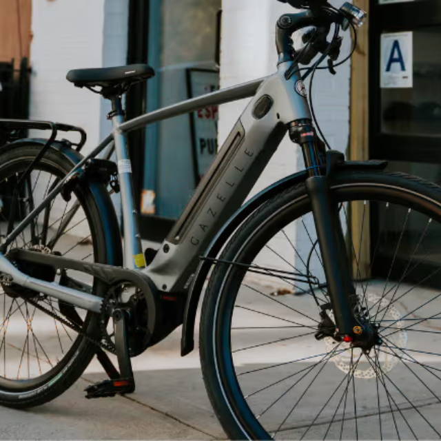 a Gazelle e-Bike on the sidewalk