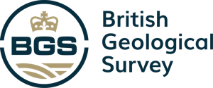 Logo of the British Geological Survey featuring the initials BGS inside a circle with a crown above. The text British Geological Survey is written to the right. The colors used are dark blue and gold.