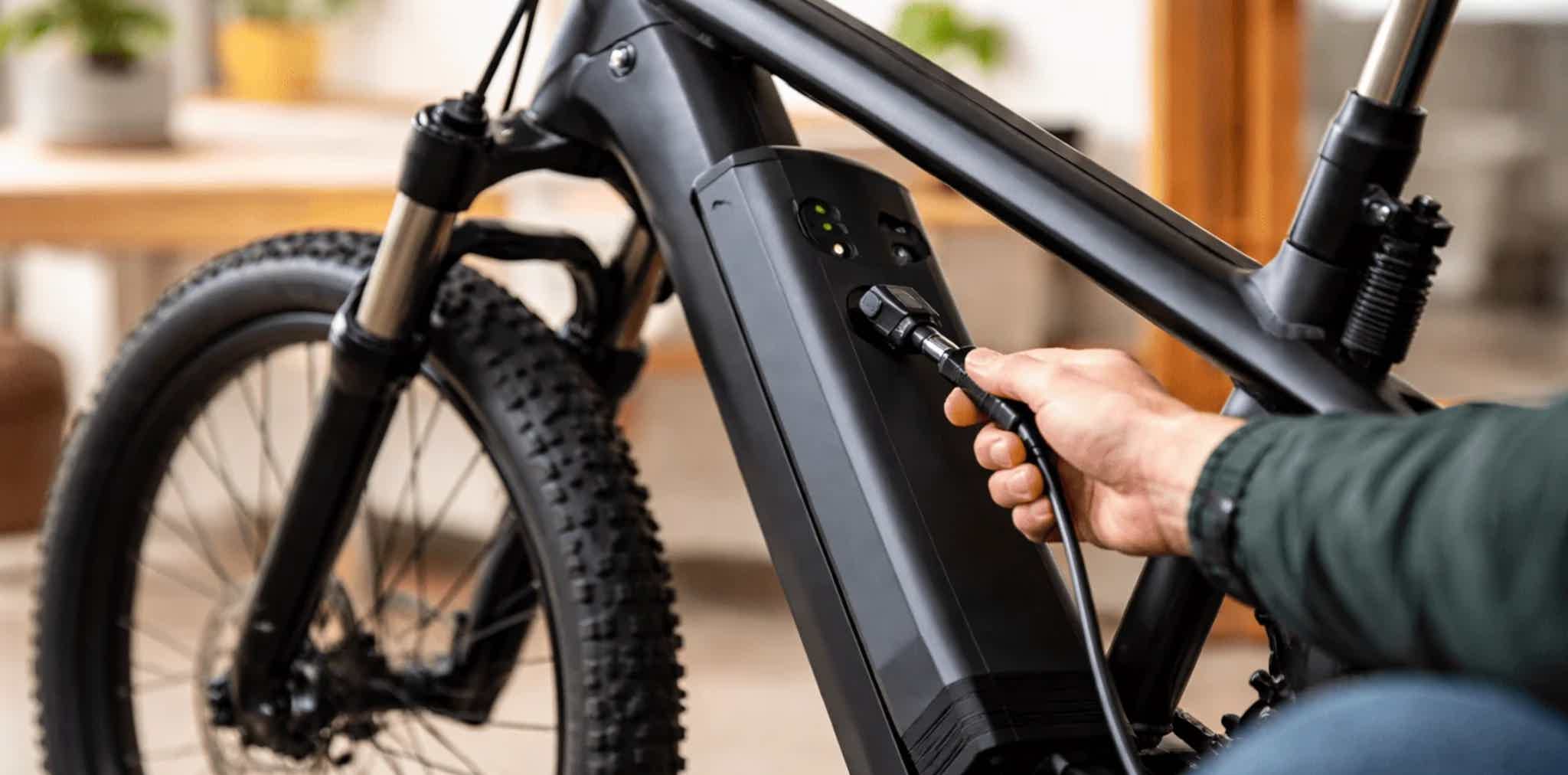 Imagen de recurso de una persona cargando la batería de su e-bike.