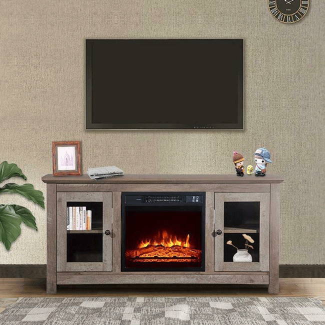 Compact Electric Fireplace Stove, Freestanding Stove Heater with Realistic Flame