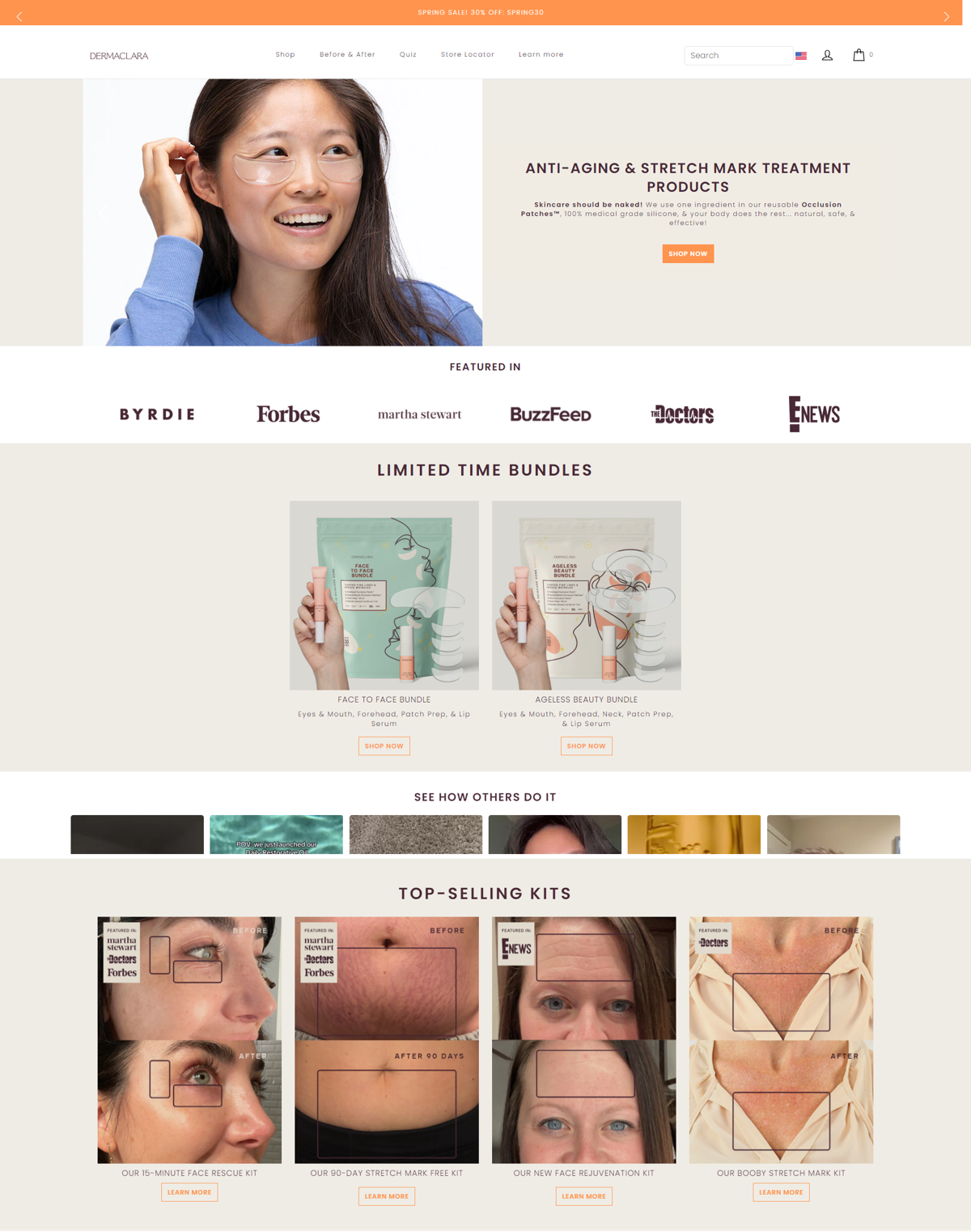 Screenshot of Derma Clara, from the shopify beauty stores collection.