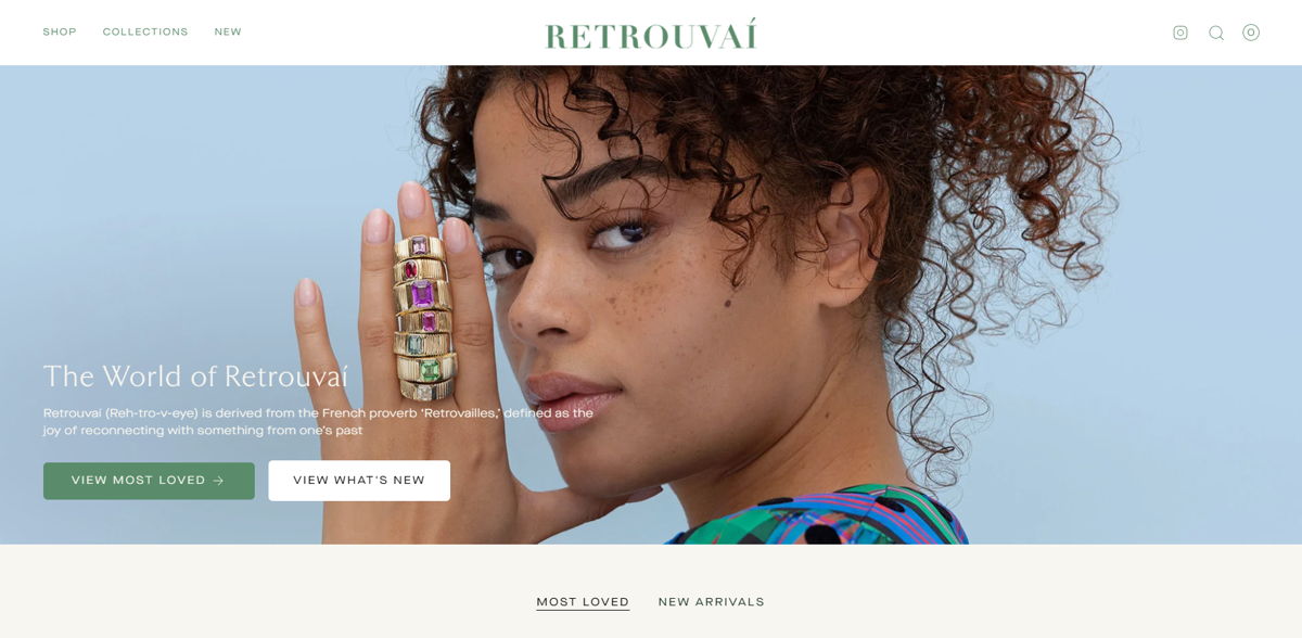 Screenshot of Retrouvai , from the shopify jewelry stores collection.