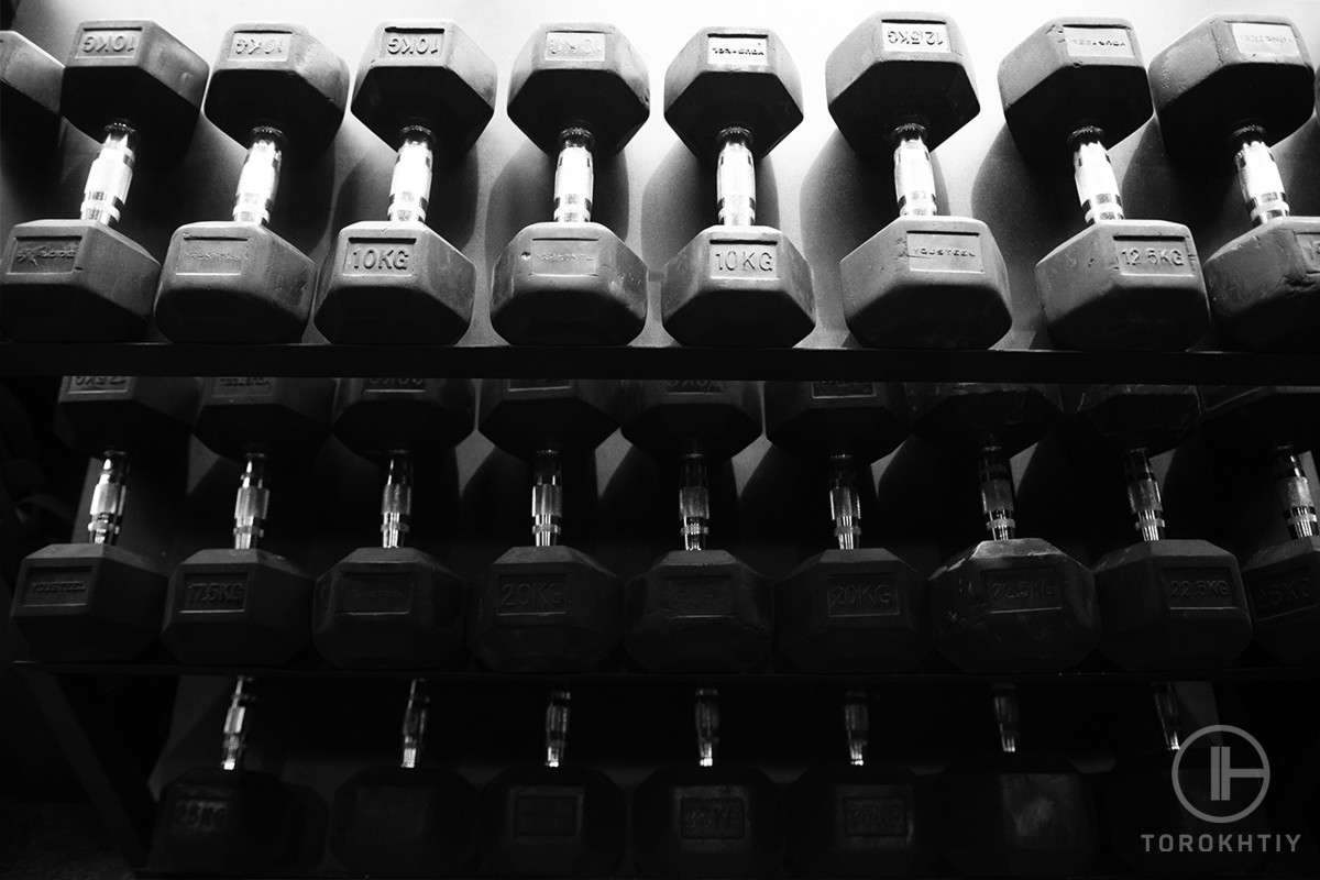 Dumbbells on rack
