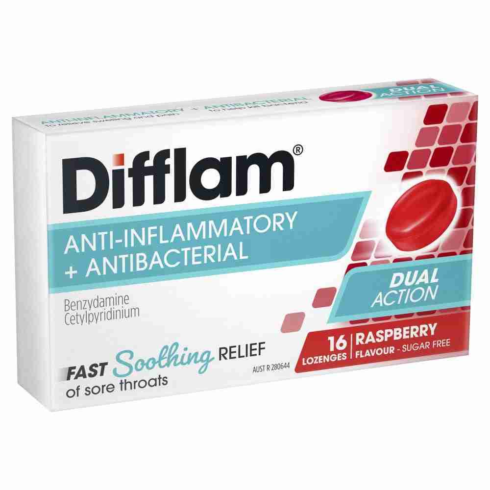 Difflam Sore Throat Lozenges Raspberry Flavour 16S