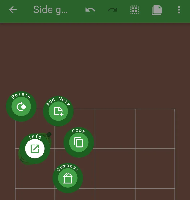 Screenshot of the plant pop-up menu with the rotate option