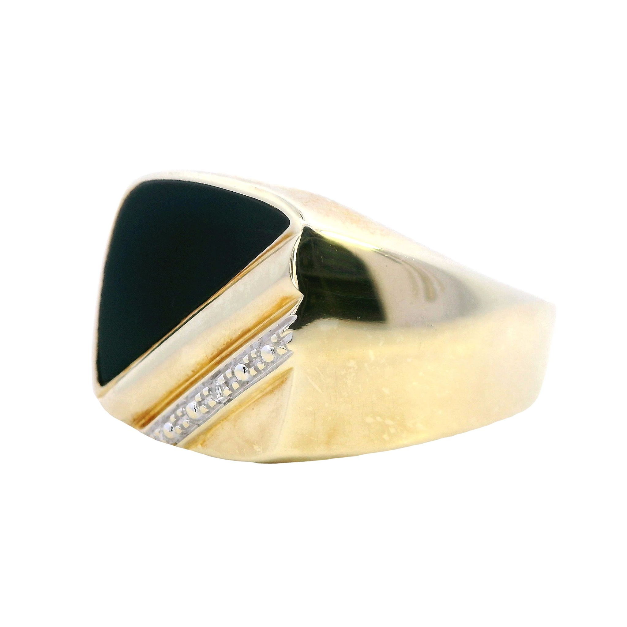 Yellow Gold Onyx and Diamond Signet Ring