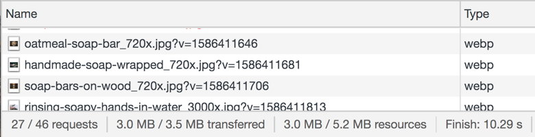 Shopify’s Debut theme before additional optimization Shopify’s Debut theme with a total image size of 3.0 MB before the Shopify optimization