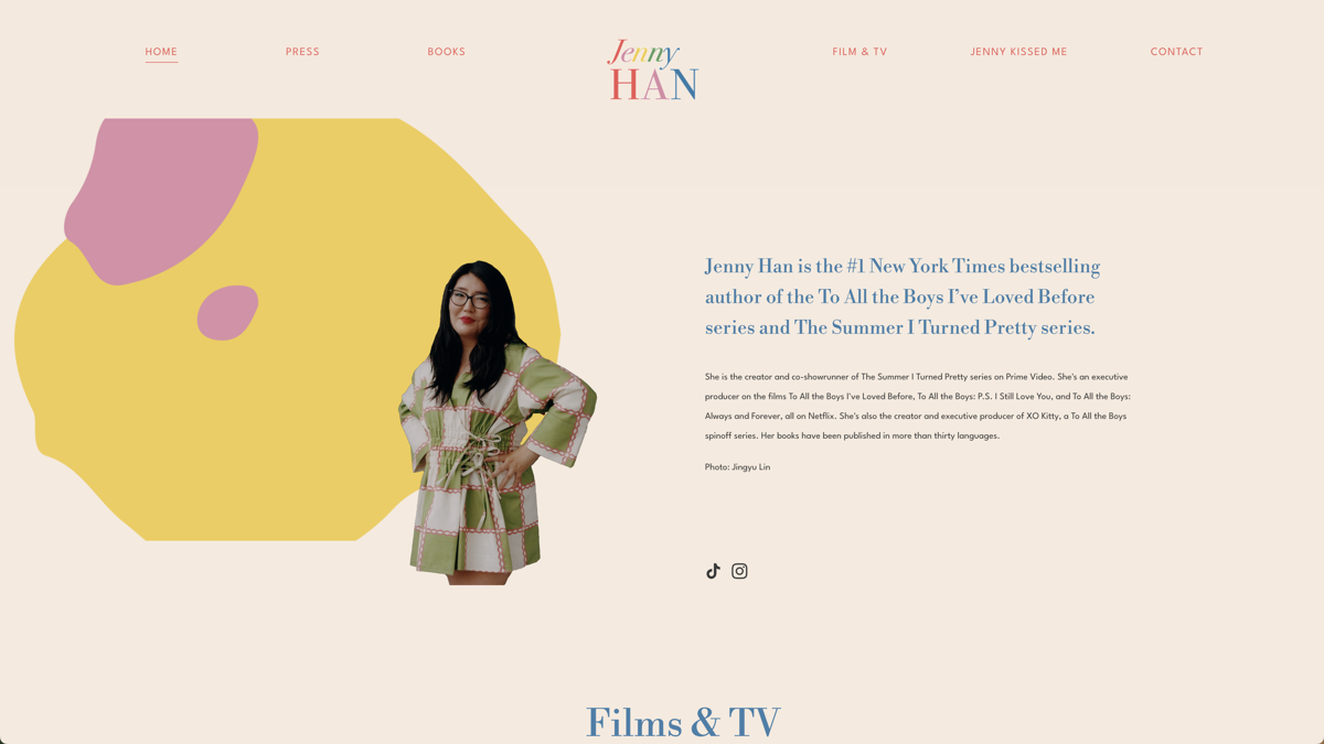 Screenshot of Jenny Han, from the author websites collection.