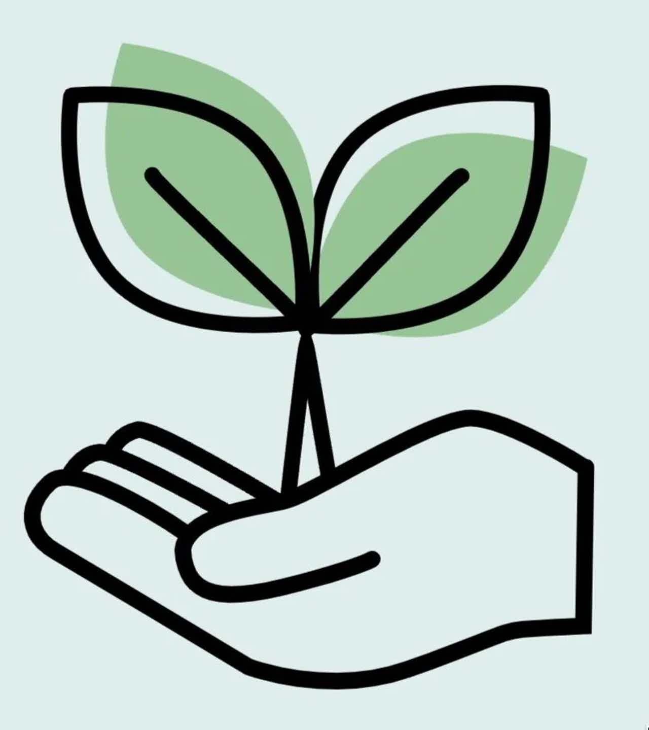 Icon of a hand holding a green sprout, symbolizing growth or eco-friendliness.