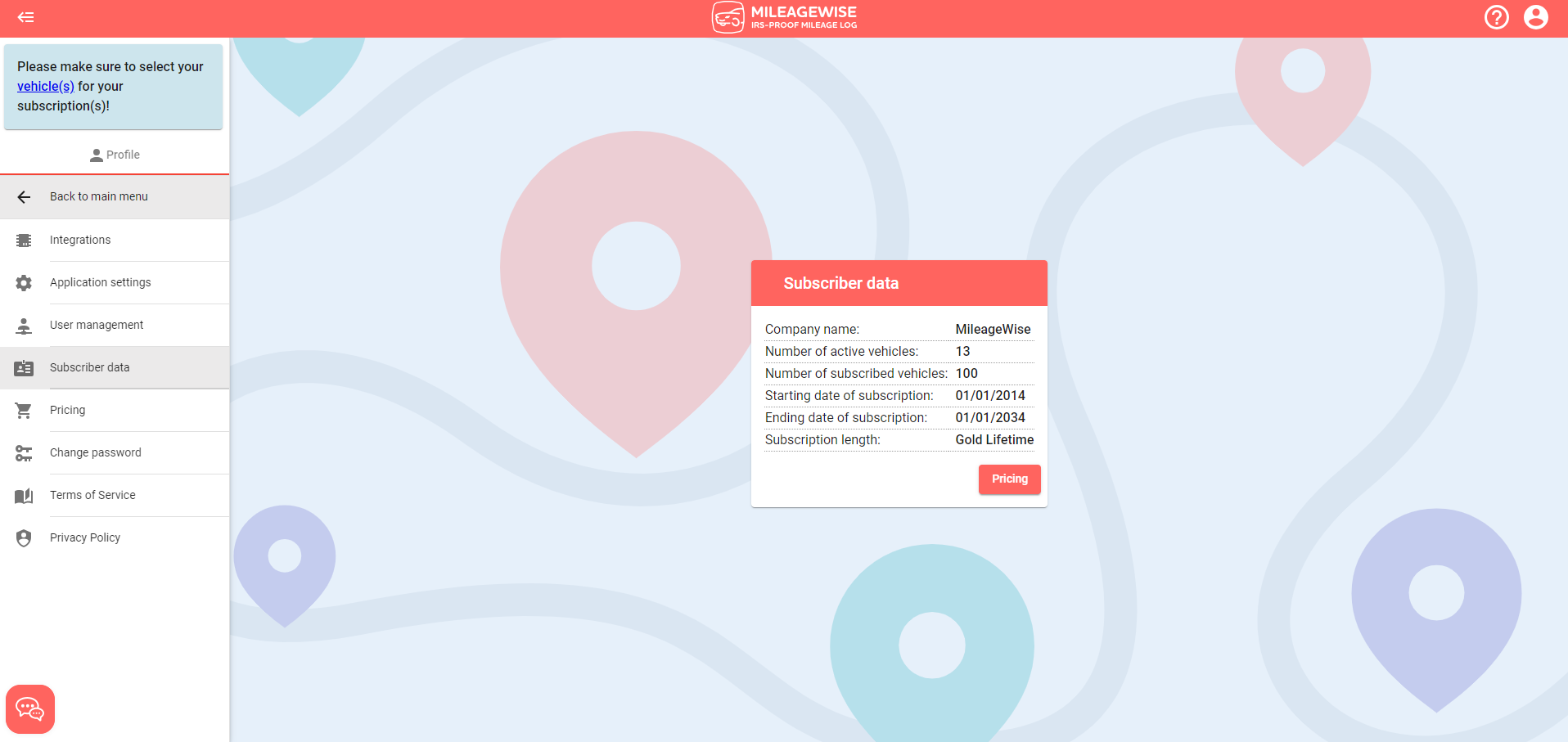 MileageWise subscriber data