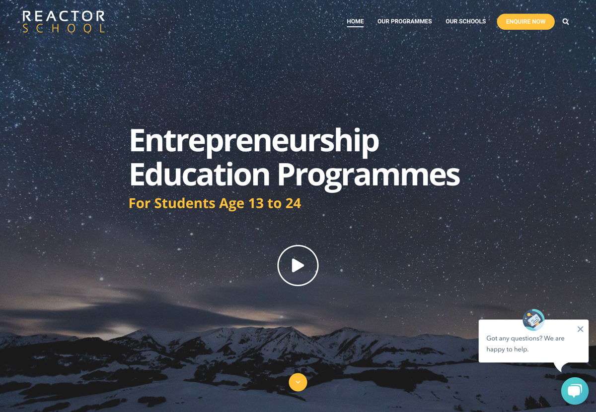 Screenshot of Reactor School, from the nonprofit & charity websites collection.