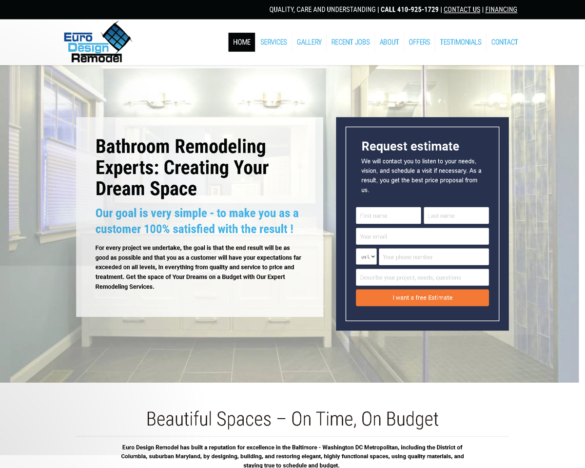 Screenshot of Euro Design Remodel, from the remodeling websites collection.