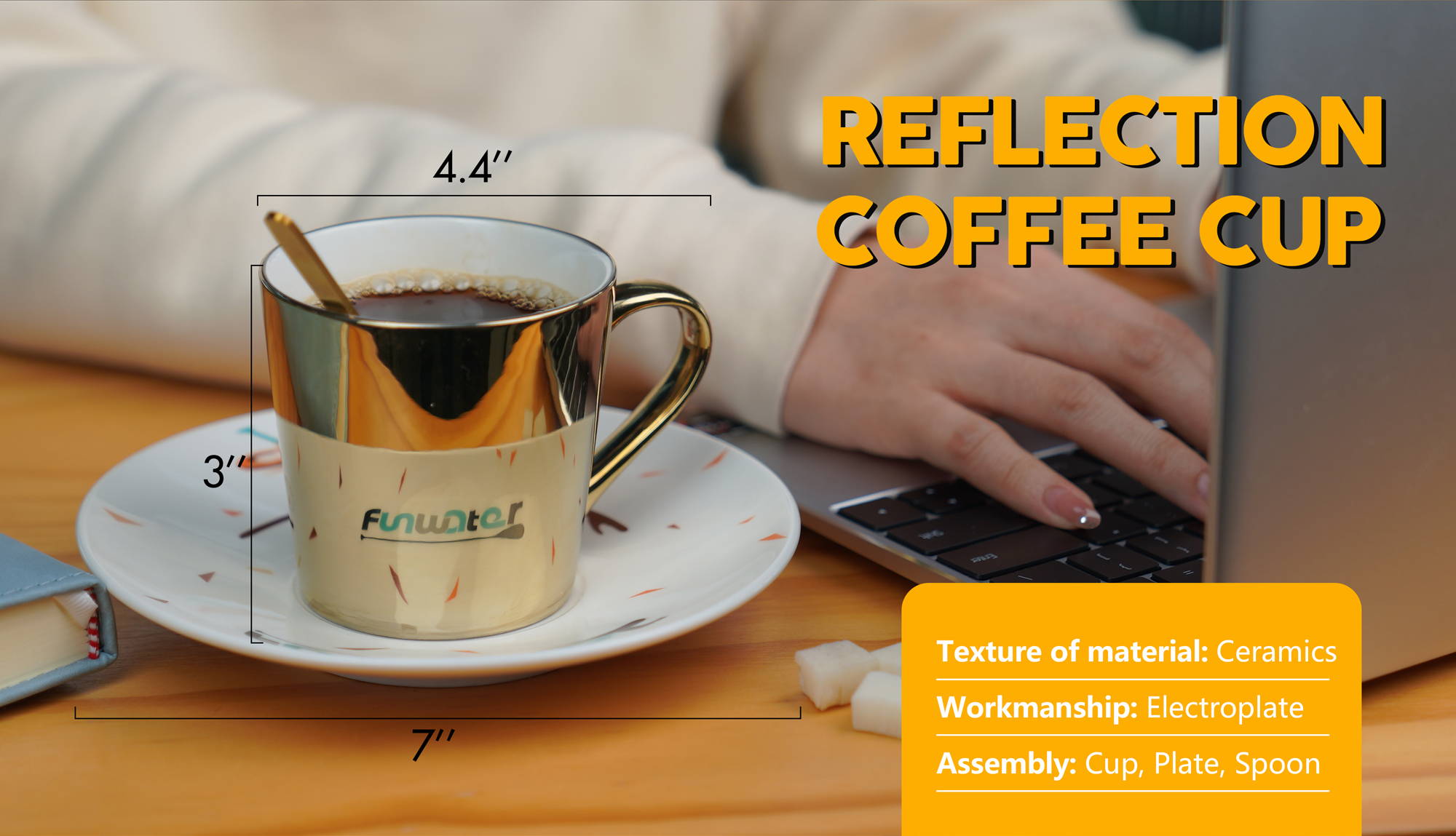 The size of Funwater Ceramics Cup is 4.4'' in width and 3'' in height