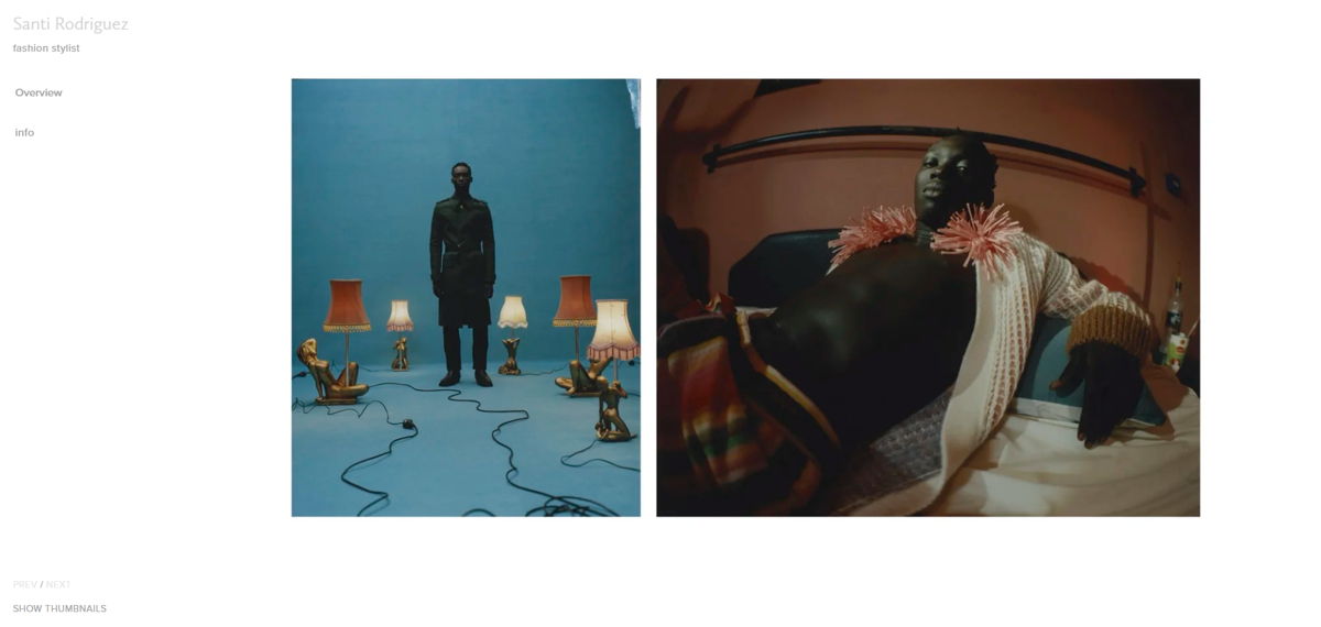 Screenshot of Santi Rodriguez, from the stylist portfolios collection.