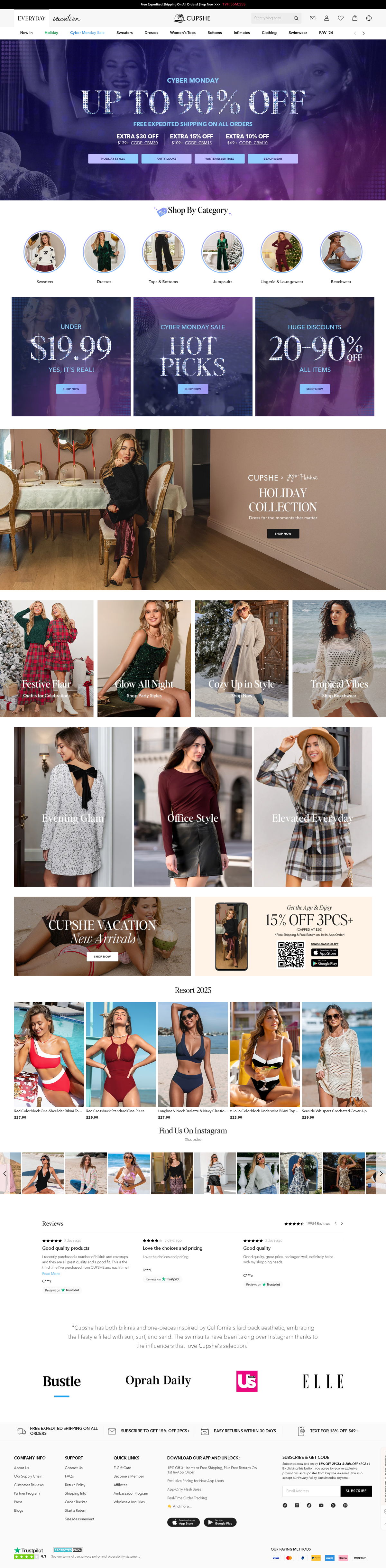 Screenshot of Cupshe, from the product page examples collection.