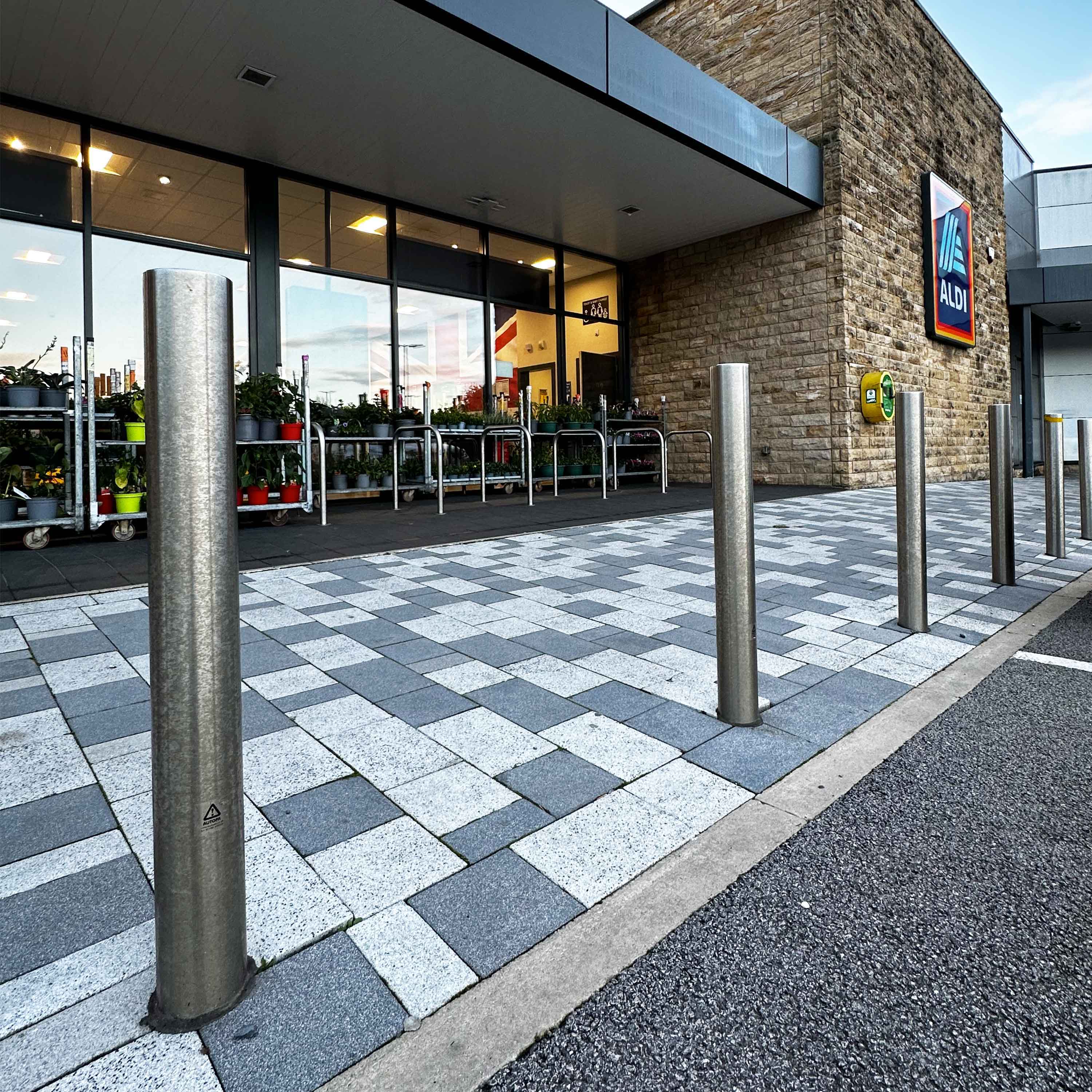 Street-Furniture-installation-service-UK-stainless-steel-round-top-protection-security-bollards
