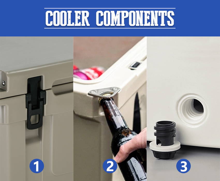 The picture shows several components of the cooler