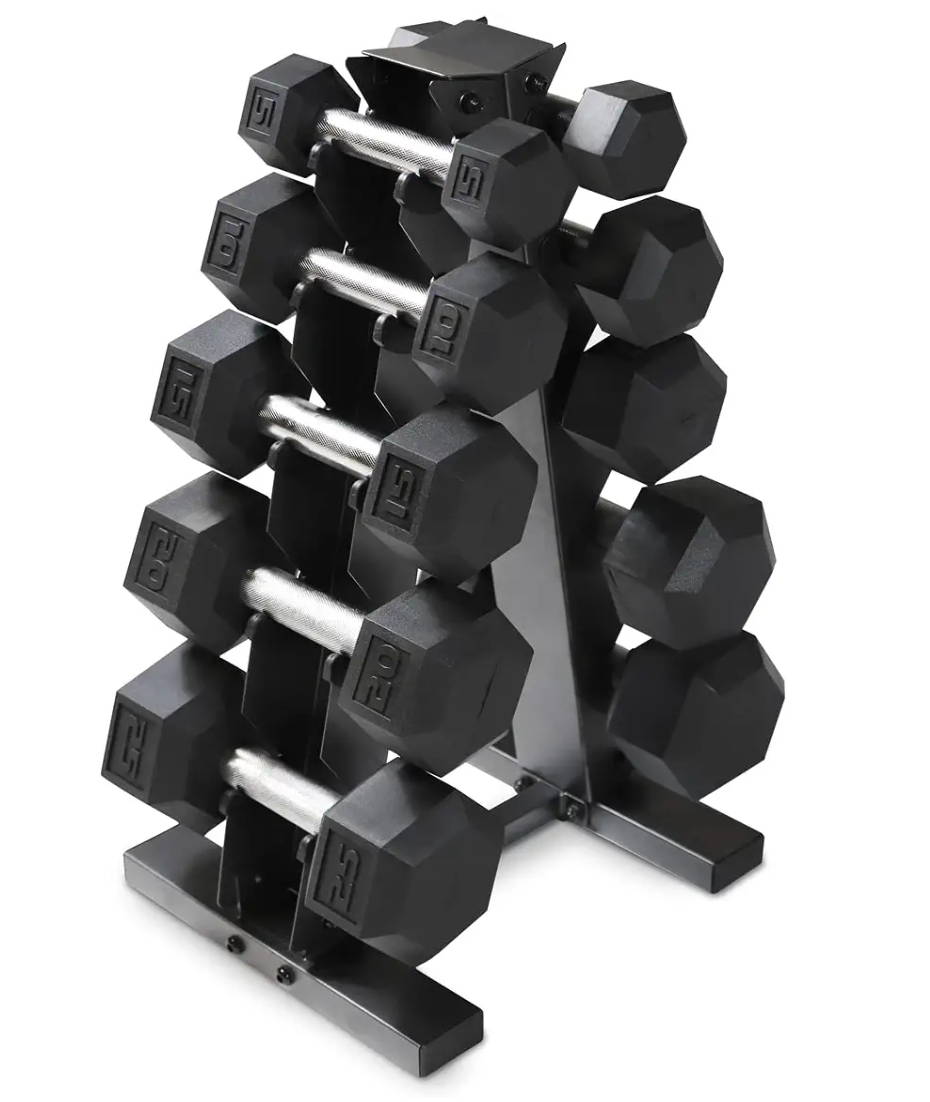 WF Athletic Supply 5-25Lb Rubber Coated Hex Dumbbell Set 