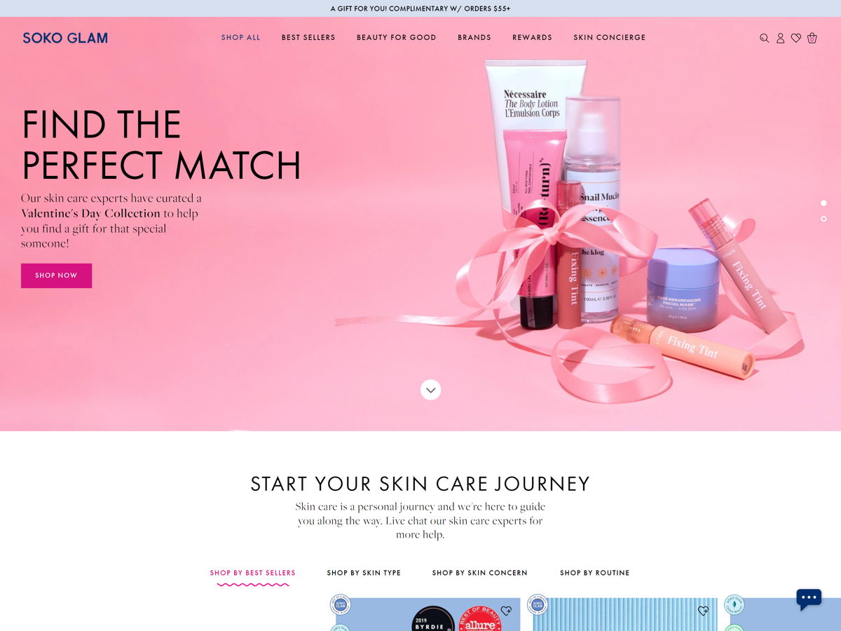 Screenshot of Soko Glam, from the ecommerce websites collection.