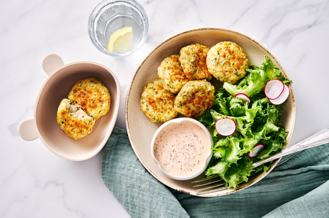 Galettes de saumon à l’aneth (DME), sauce au citron