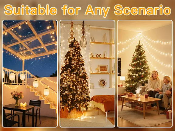 Features of Ollny's 800 leds clear cable cool white string lights - mobile size