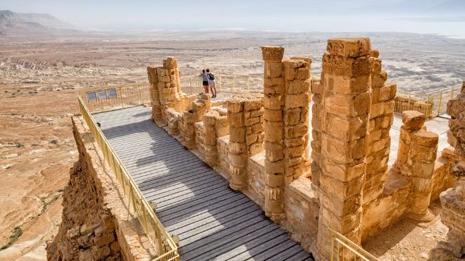 Couple at the ancient fortification Masada in Israel