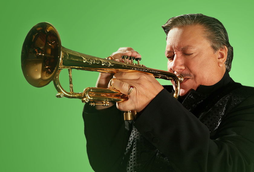 Arturo Sandoval playing the trumpet. 