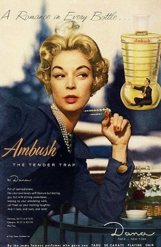 Vintage ad of Ambush perfume 1950s.