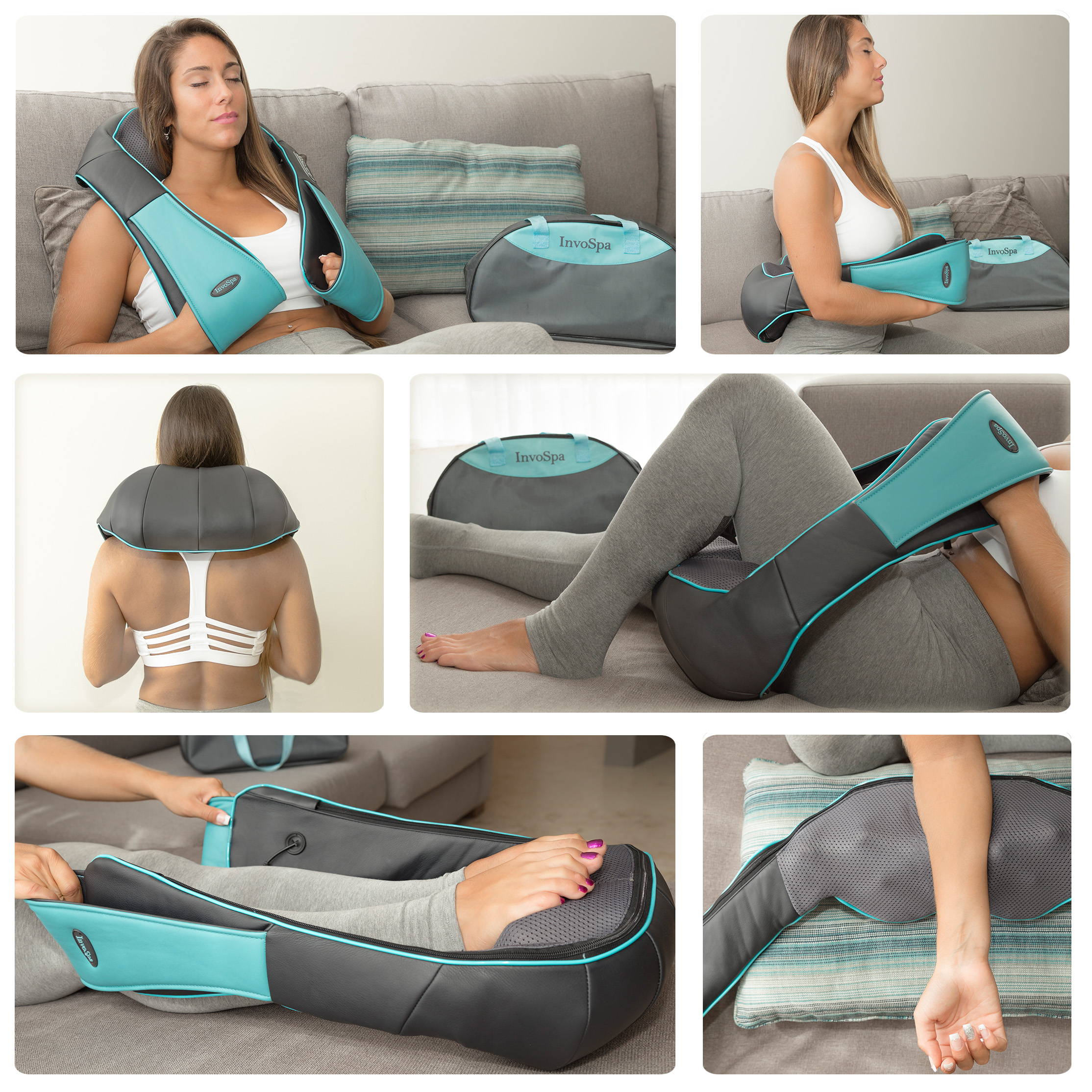 InvoSpa Shiatsu Massager with Heat - Deep Tissue Kneading Pillow for Neck,  Shoulders, and Back - Electric Full Body Massage
