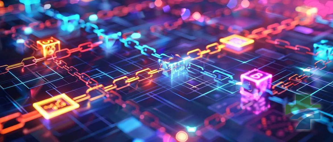 Colorful illustration depicting blockchain's impact on nursing