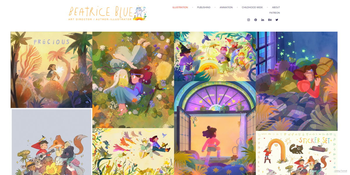 Screenshot of Beatrice Blue, from the art director portfolios collection.