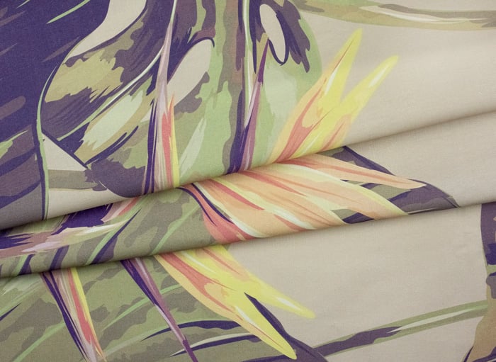 Cream Jungle Leaf Linen-Cotton Fabric Pattern Image