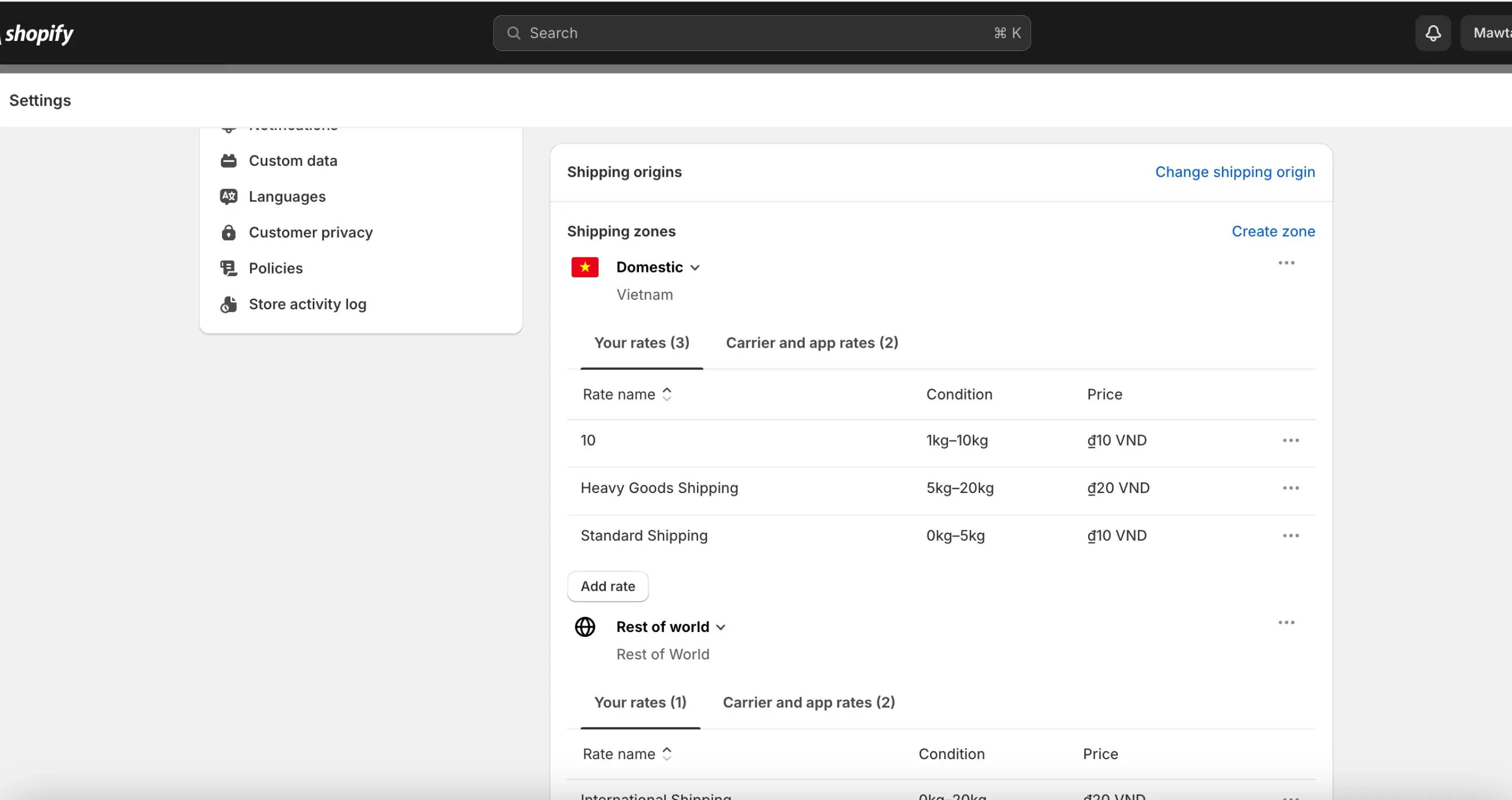 set up free shipping by default in Shopify