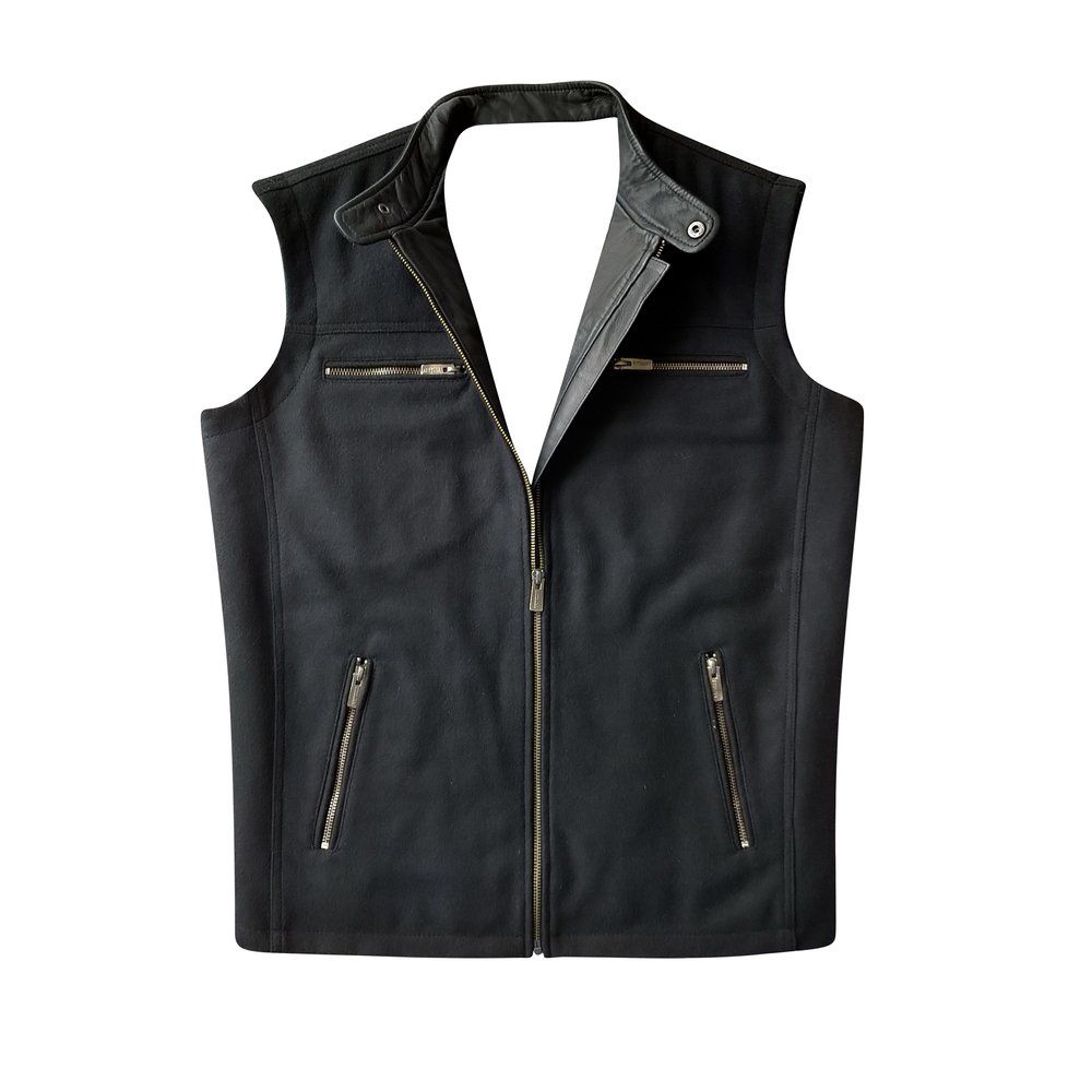 LOGAN VEST - Black LEATHER and WOOL - Image 2