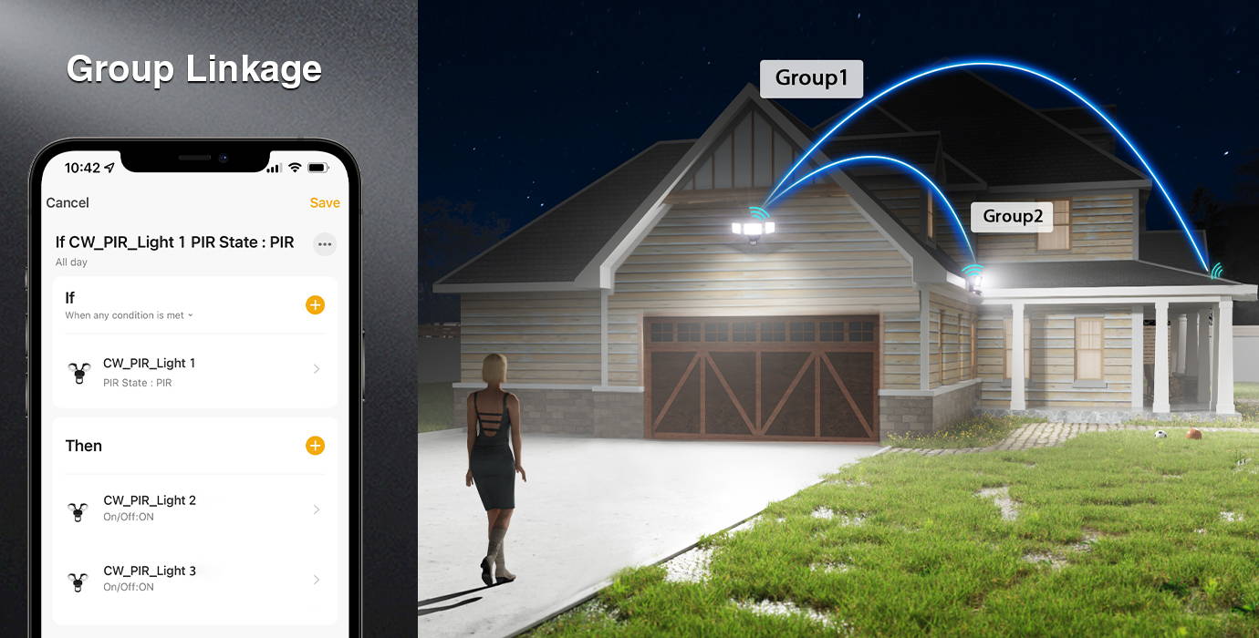 100W Motion Sensor LED Outside Lights Group Linkage