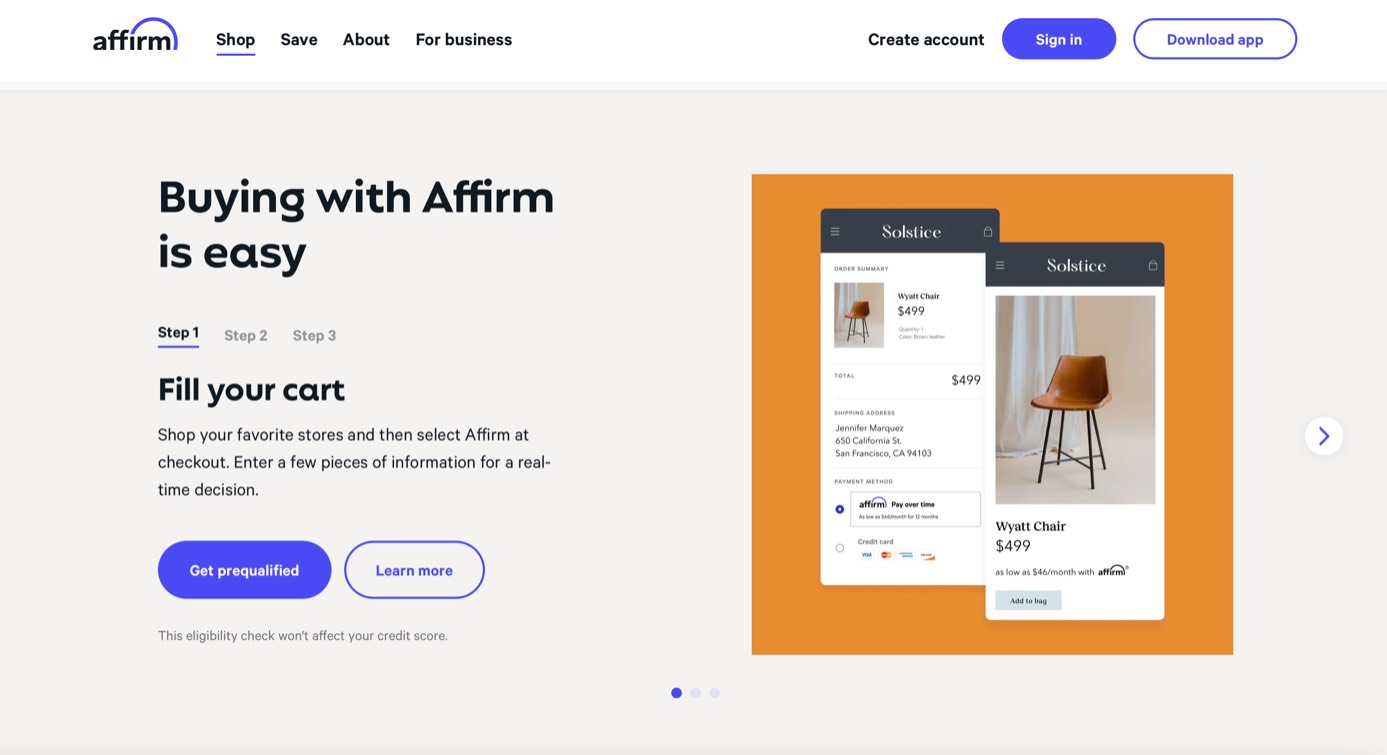Affirm product / service