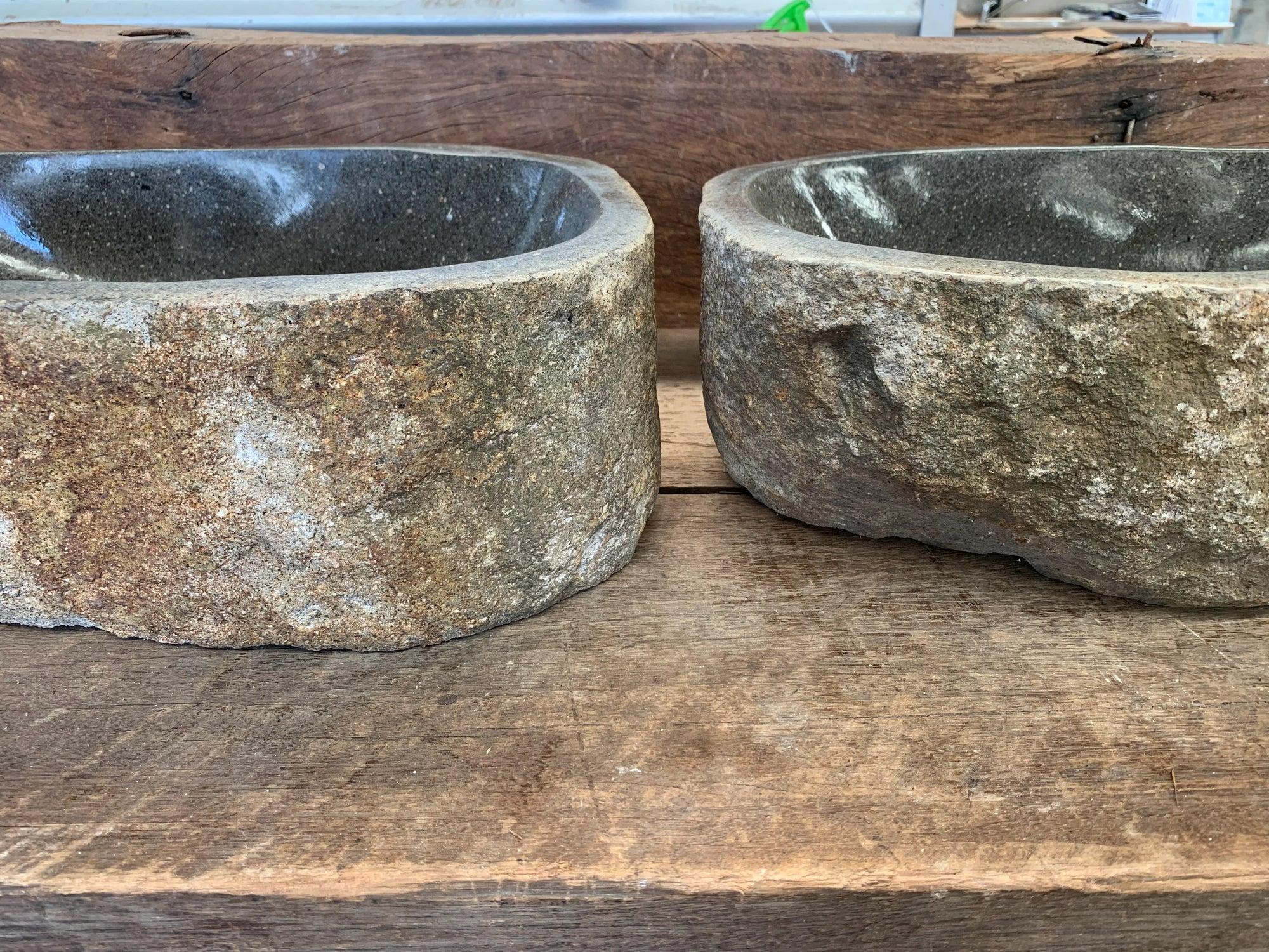 Handmade Natural Oval River Stone Bathroom Basin - Image 12