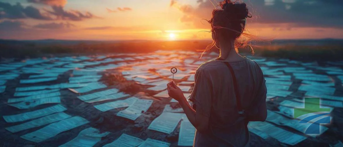 Travel nurse navigating through a labyrinth of healthcare policies.