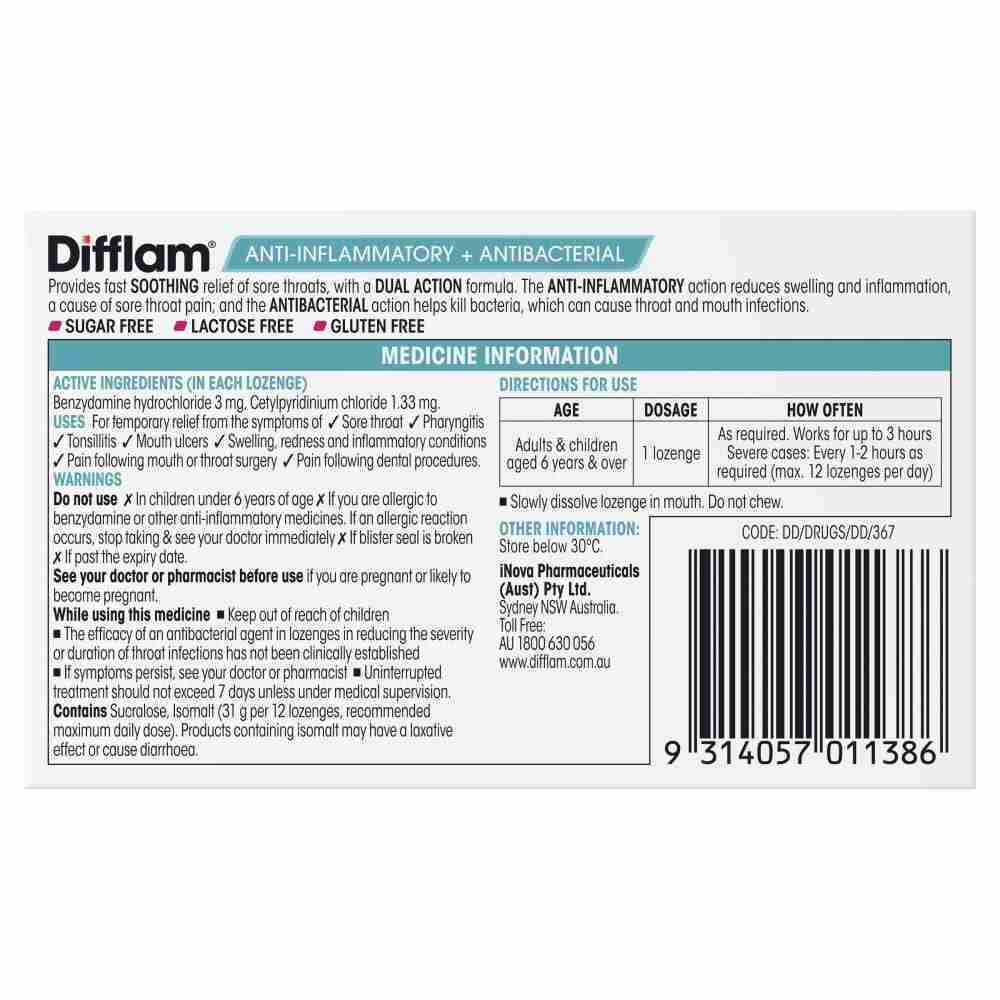 Difflam Sore Throat Lozenges Strawberry Flavour 16s - Image 3
